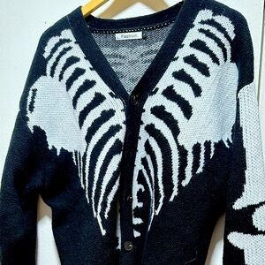 Unisex Skeleton Pattern Cardigan Sweater L Size Knitted Coat